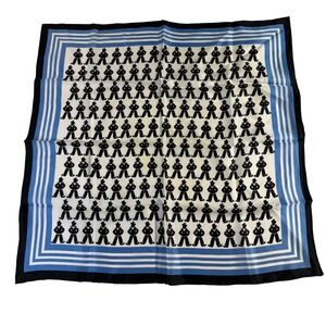 Vintage Glentex Rayon Scarf Blue Black Sailor Novelty Print Made Japan READ